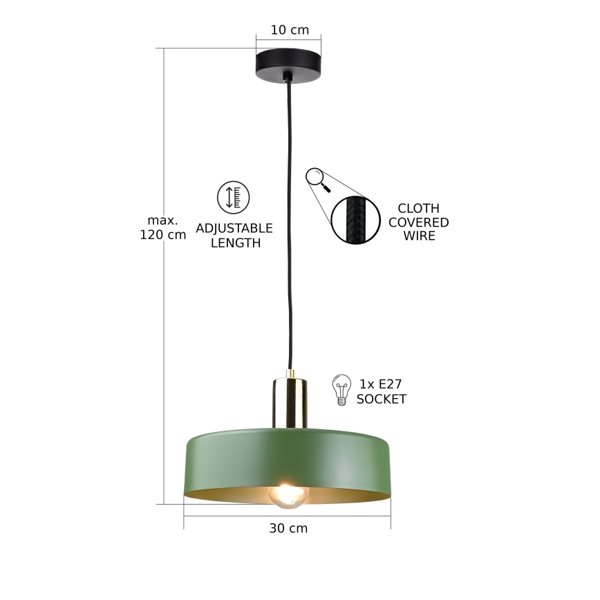 Suspension filaire HAKI 1xE27/60W/230V vert/noir/chrome brillant