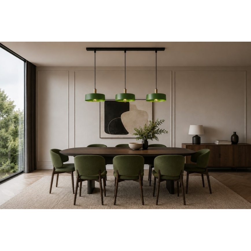 Suspension filaire HAKI 3xE27/60W/230V vert/noir/chrome brillant