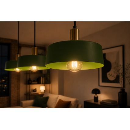 Suspension filaire HAKI 3xE27/60W/230V vert/noir/chrome brillant