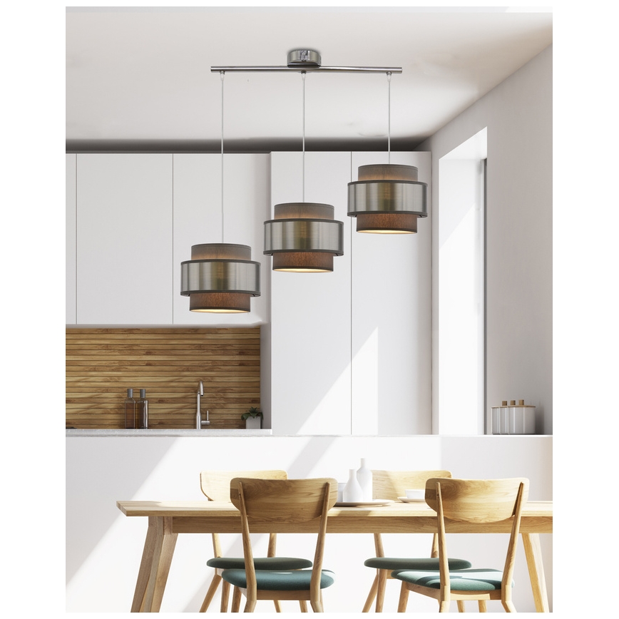 Suspension filaire HARE 3xE27/60W/230V gris/chrome mat