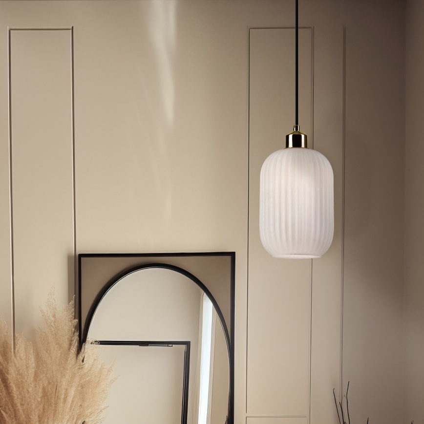 Suspension filaire HARMA 1xE27/15W/230V d. 14 cm blanc/doré