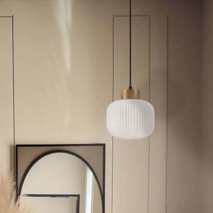 Suspension filaire HARMONY 1xE27/15W/230V d. 20 cm blanc/chêne