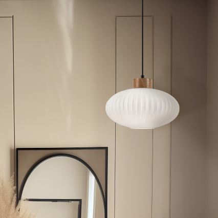 Suspension filaire HARMONY 1xE27/15W/230V d. 30 cm blanc/chêne