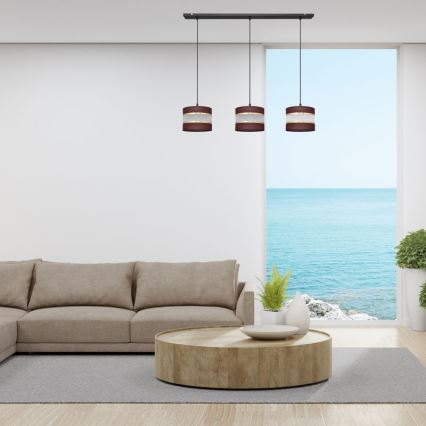 Suspension filaire HELEN 3xE27/15W/230V marron/noir/doré