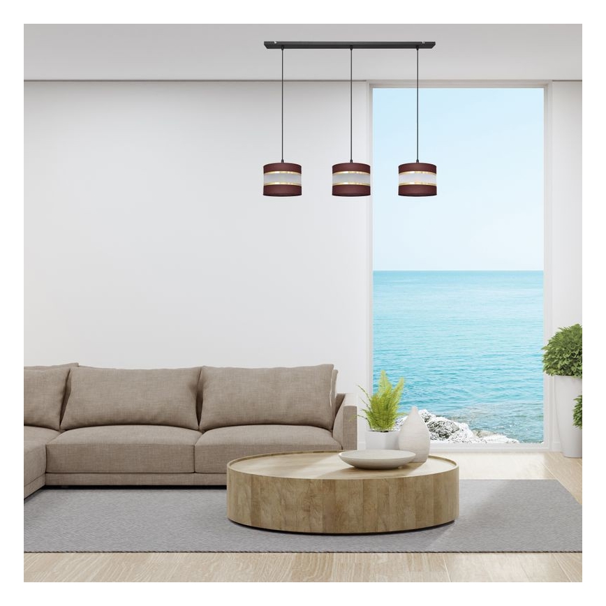 Suspension filaire HELEN 3xE27/15W/230V marron/noir/doré