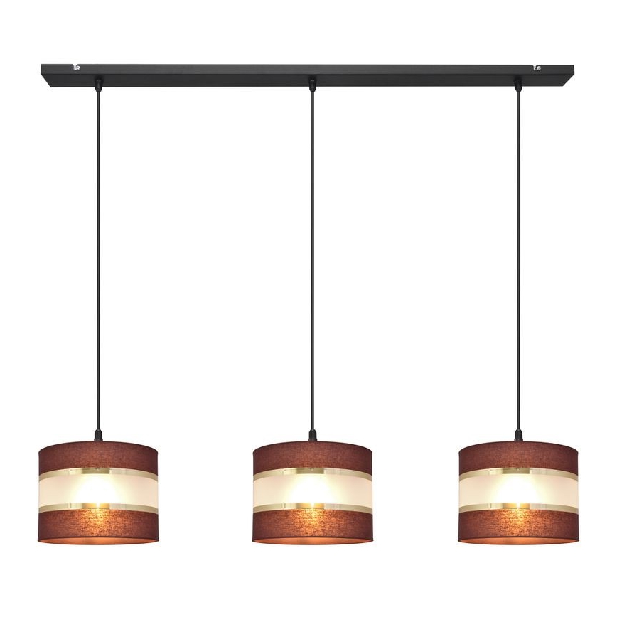 Suspension filaire HELEN 3xE27/15W/230V marron/noir/doré