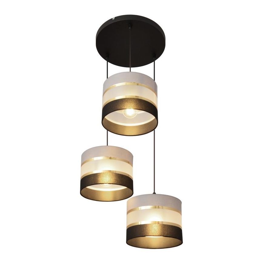 Suspension filaire HELEN 3xE27/15W/230V noir/gris/doré