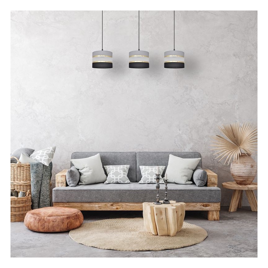 Suspension filaire HELEN 3xE27/15W/230V noir/gris/doré