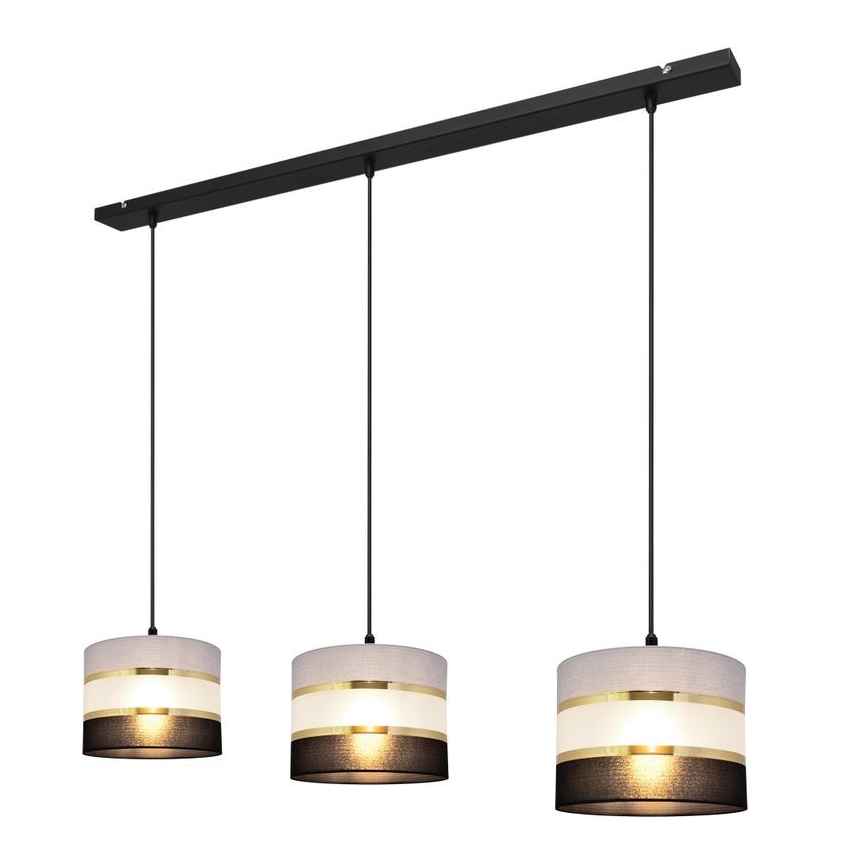 Suspension filaire HELEN 3xE27/15W/230V noir/gris/doré