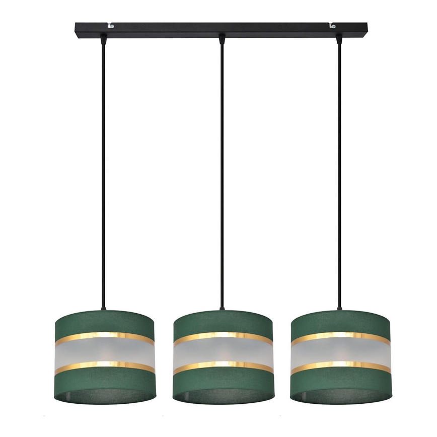Suspension filaire HELEN 3xE27/15W/230V vert/doré