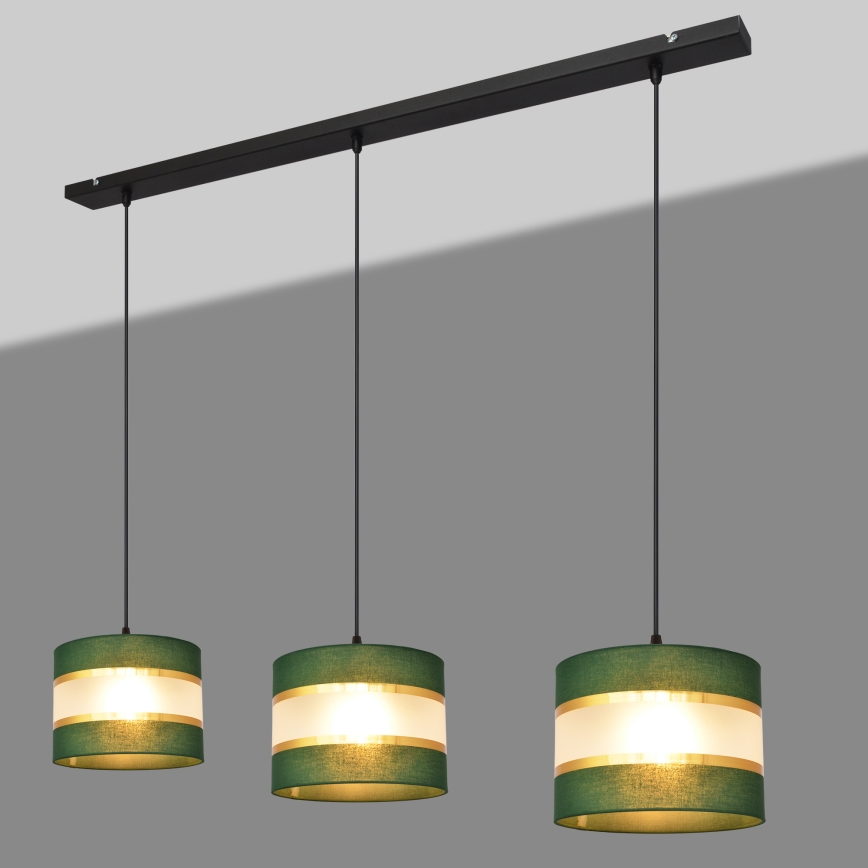 Suspension filaire HELEN 3xE27/15W/230V vert/doré