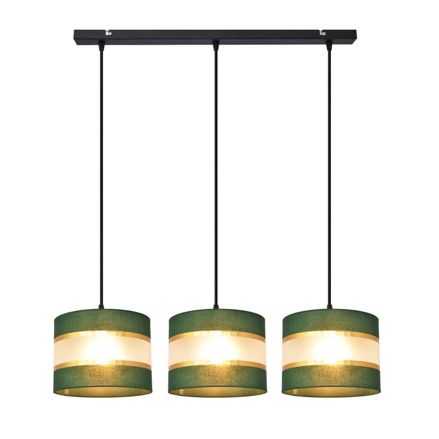 Suspension filaire HELEN 3xE27/15W/230V vert/doré