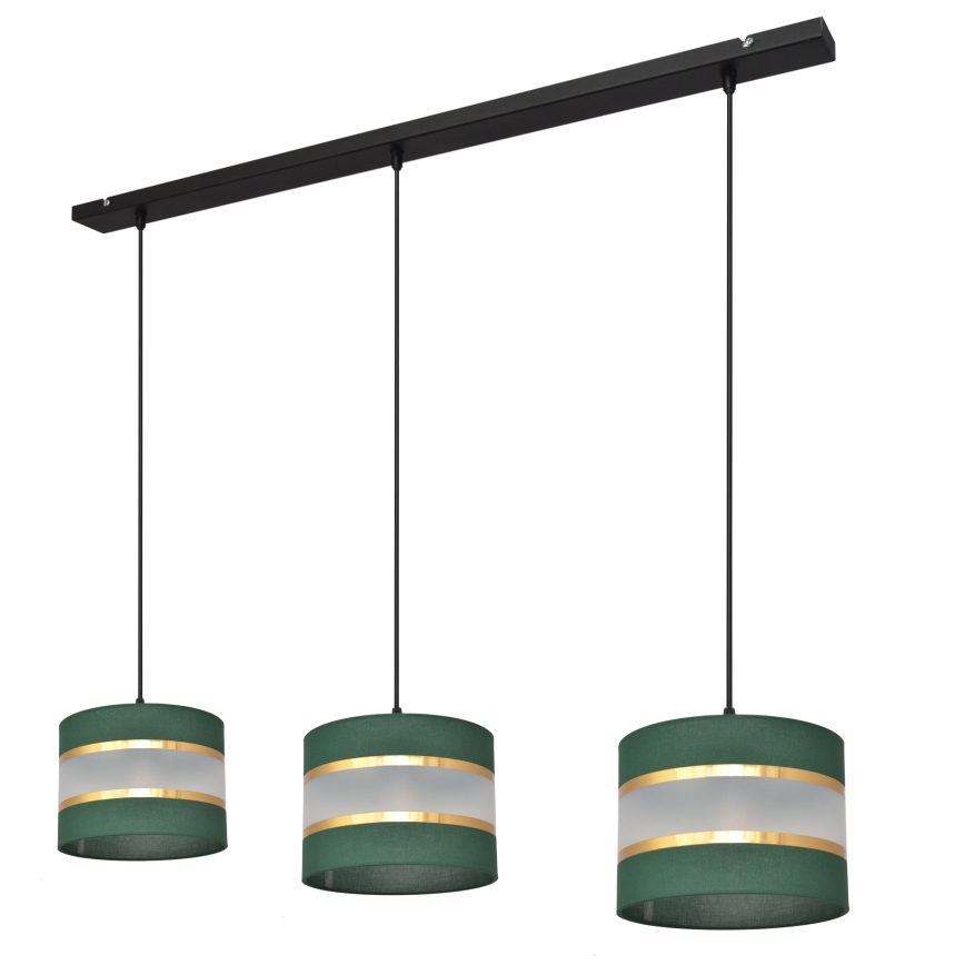 Suspension filaire HELEN 3xE27/15W/230V vert/doré