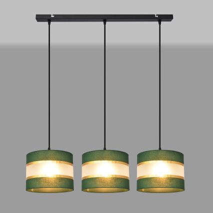 Suspension filaire HELEN 3xE27/15W/230V vert/doré