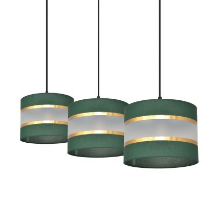 Suspension filaire HELEN 3xE27/15W/230V vert/doré