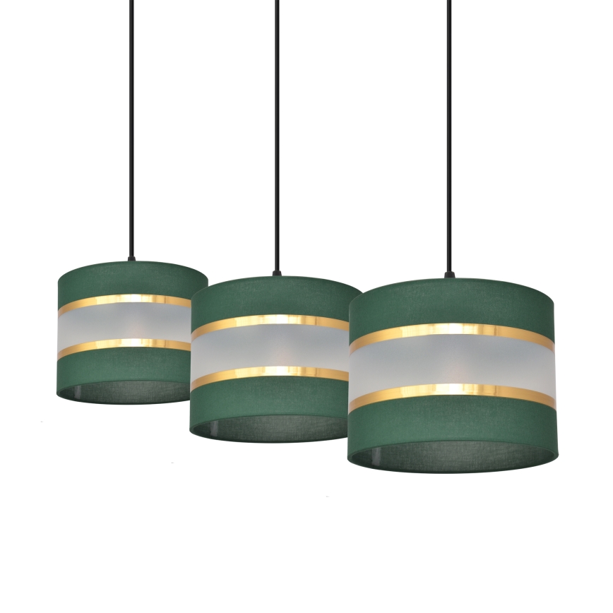 Suspension filaire HELEN 3xE27/15W/230V vert/doré