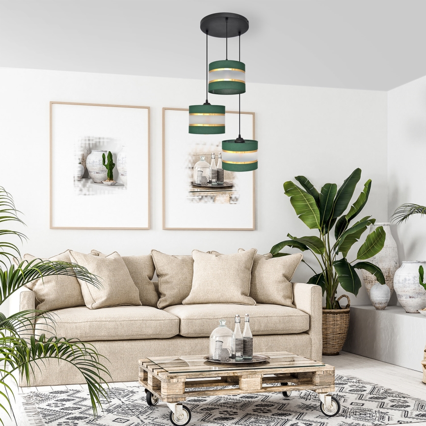 Suspension filaire HELEN 3xE27/15W/230V vert/doré
