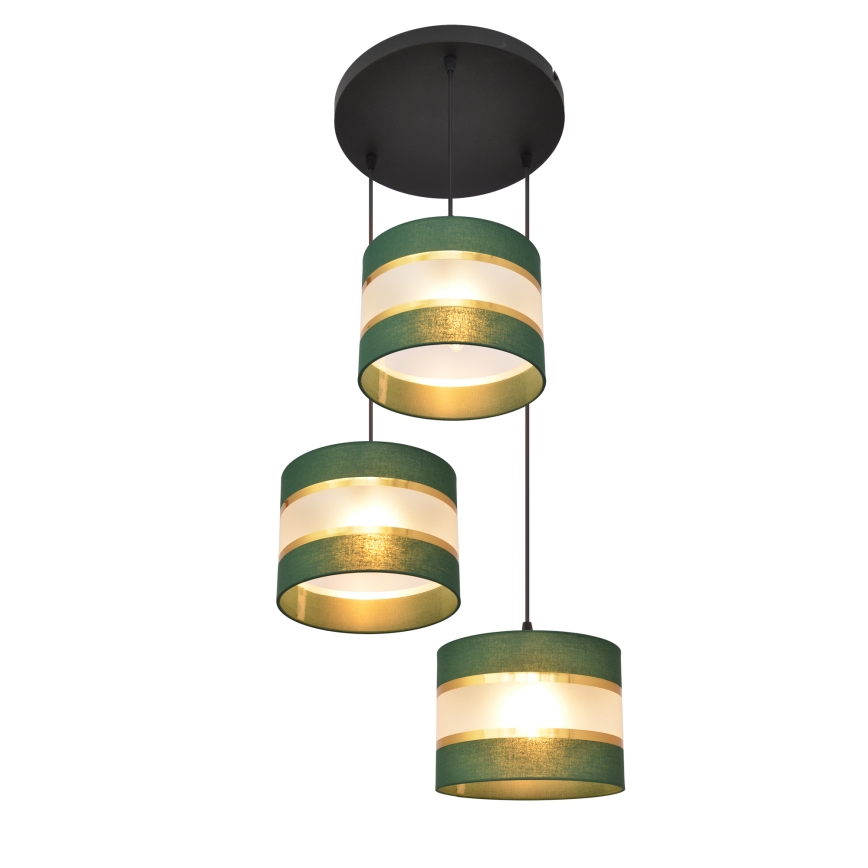 Suspension filaire HELEN 3xE27/15W/230V vert/doré