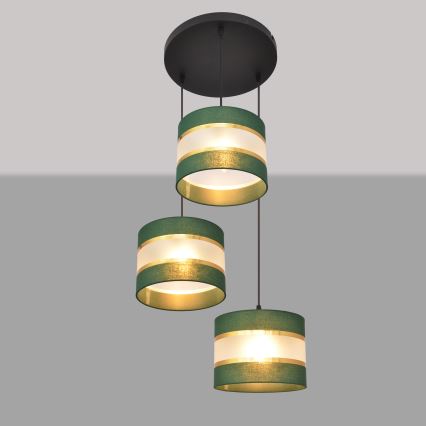 Suspension filaire HELEN 3xE27/15W/230V vert/doré