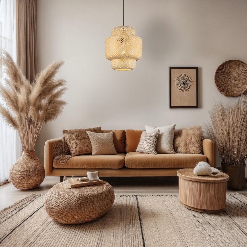 Suspension filaire HESTIA 1xE27/60W/230V d. 30 cm bambou