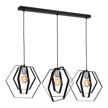 Suspension filaire HEXAGON 3xE27/60W/230V noir/chrome brillant