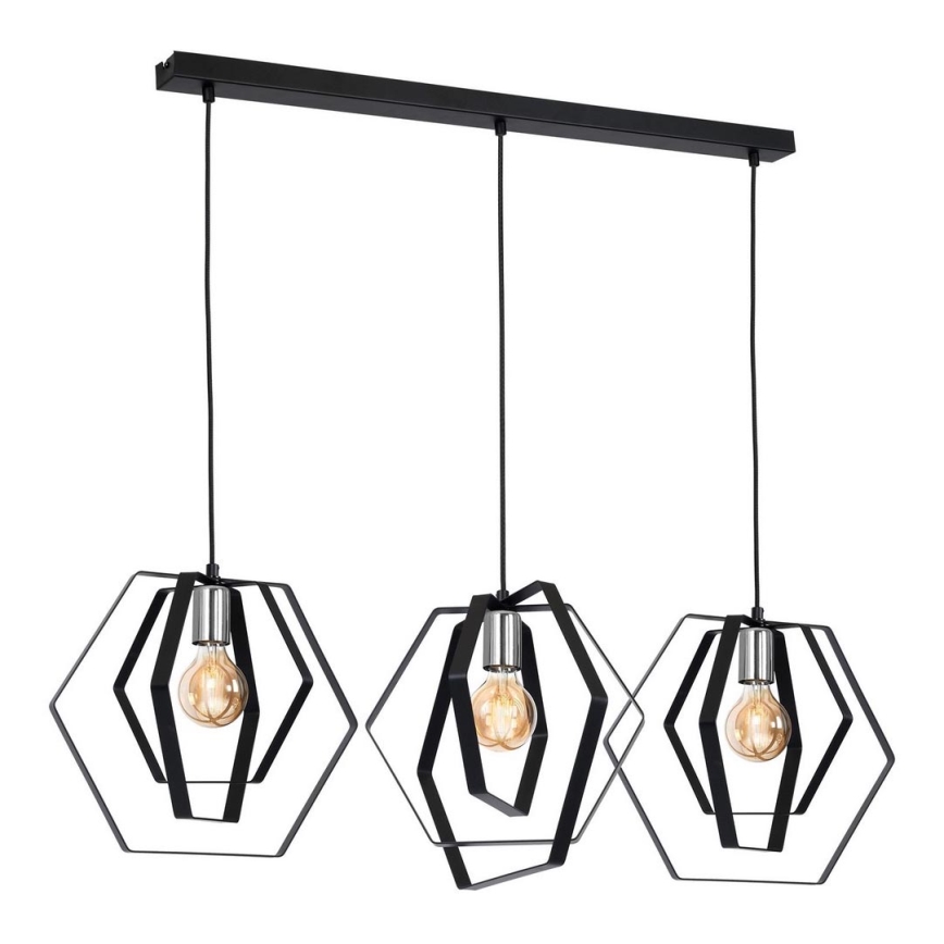 Suspension filaire HEXAGON 3xE27/60W/230V noir/chrome brillant