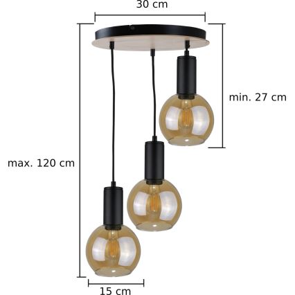 Suspension filaire JANTAR WOOD 3xE27/60W/230V diam. 30 cm