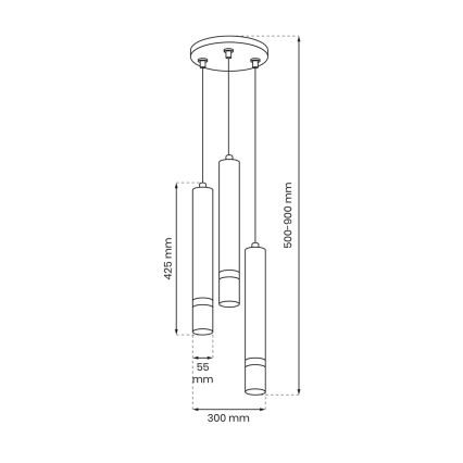 Suspension filaire JOKER 3xGU10/8W/230V noir/chrome brillant