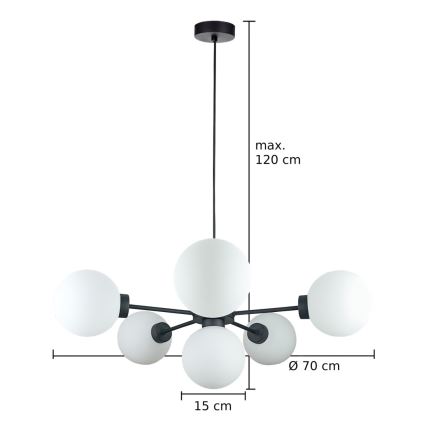 Suspension filaire KALIOPE 6xE14/50W/230V noir/blanc