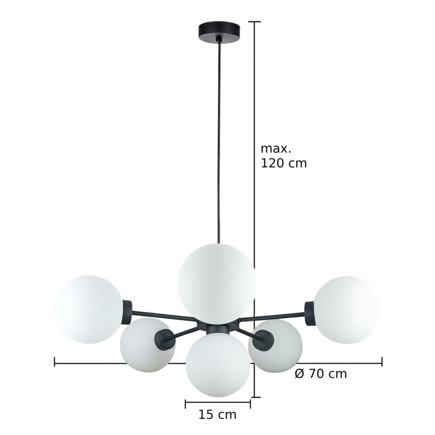 Suspension filaire KALIOPE 6xE14/50W/230V noir/blanc