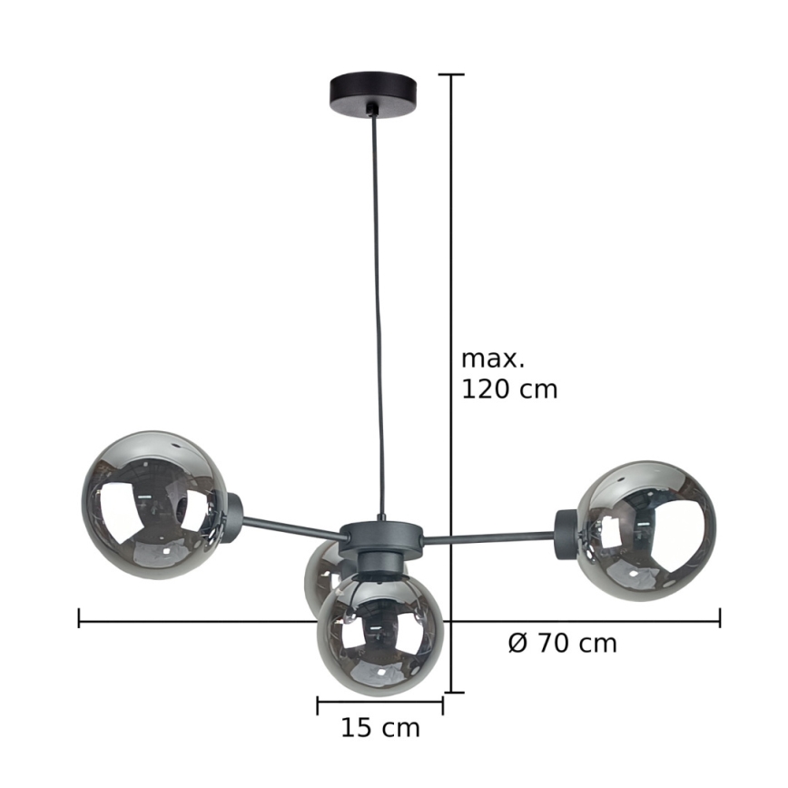 Suspension filaire KALIOPE II 4xE14/50W/230V noir/fumé noir