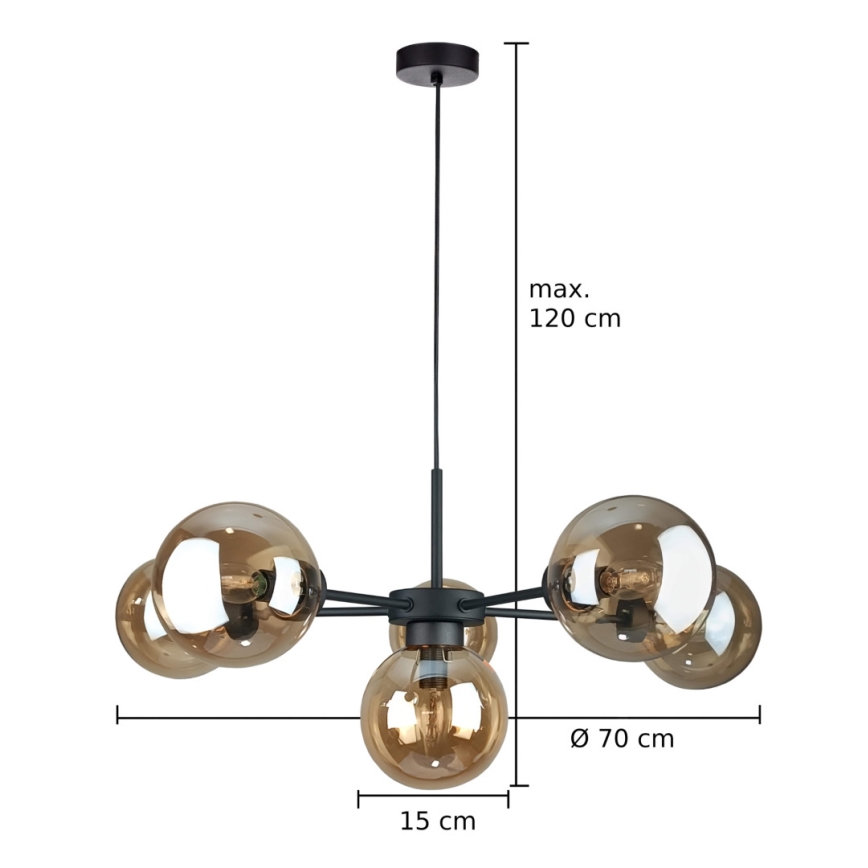 Suspension filaire KALIOPE II 6xE14/50W/230V noir/fumé beige