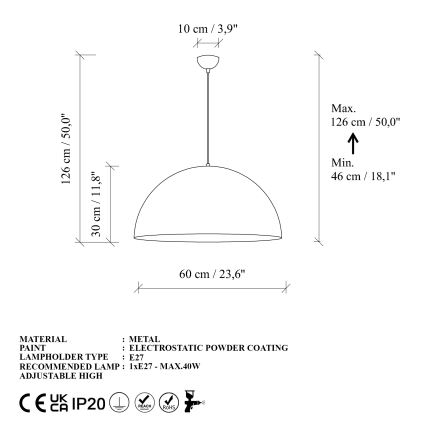 Suspension filaire KURE 1xE27/40W/230V doré