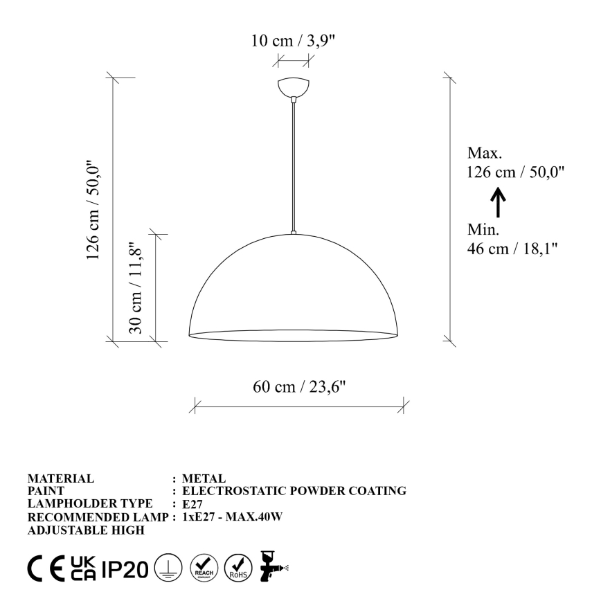 Suspension filaire KURE 1xE27/40W/230V doré