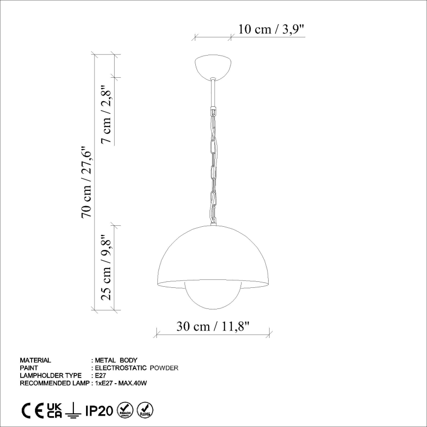 Suspension filaire KURE 1xE27/40W/230V vert