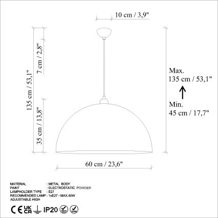 Suspension filaire KURE 1xE27/40W/230V vert