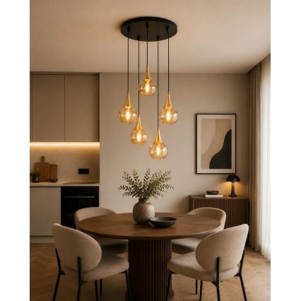 Suspension filaire LACRIMA HONEY 5xE27/60W/230V diam. 45 cm