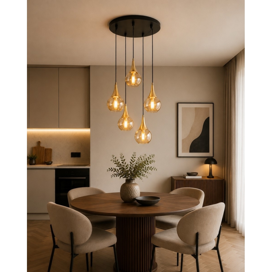 Suspension filaire LACRIMA HONEY 5xE27/60W/230V diam. 45 cm
