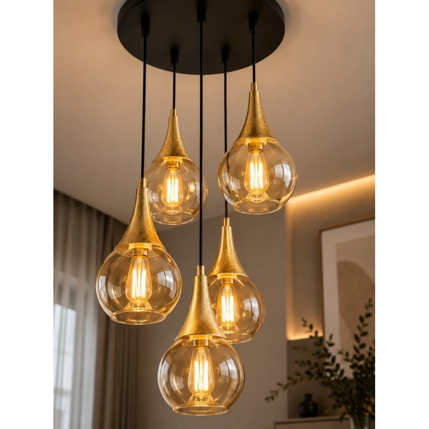 Suspension filaire LACRIMA HONEY 5xE27/60W/230V diam. 45 cm