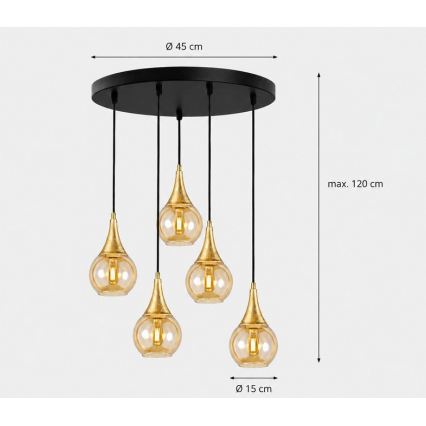 Suspension filaire LACRIMA HONEY 5xE27/60W/230V diam. 45 cm