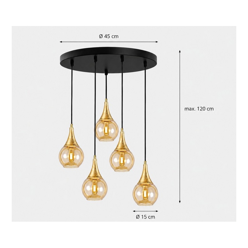 Suspension filaire LACRIMA HONEY 5xE27/60W/230V diam. 45 cm