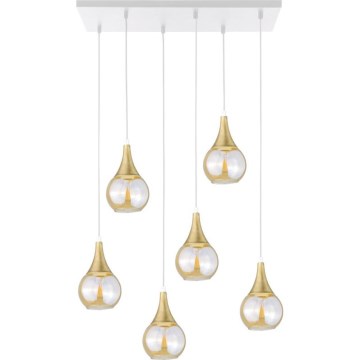 Suspension filaire LACRIMA HONEY 6xE27/60W/230V blanc/doré/fumé beige