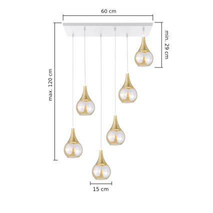 Suspension filaire LACRIMA HONEY 6xE27/60W/230V blanc/doré/fumé beige