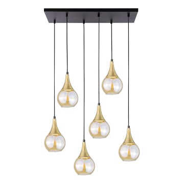 Suspension filaire LACRIMA HONEY 6xE27/60W/230V noir/doré/fumé beige