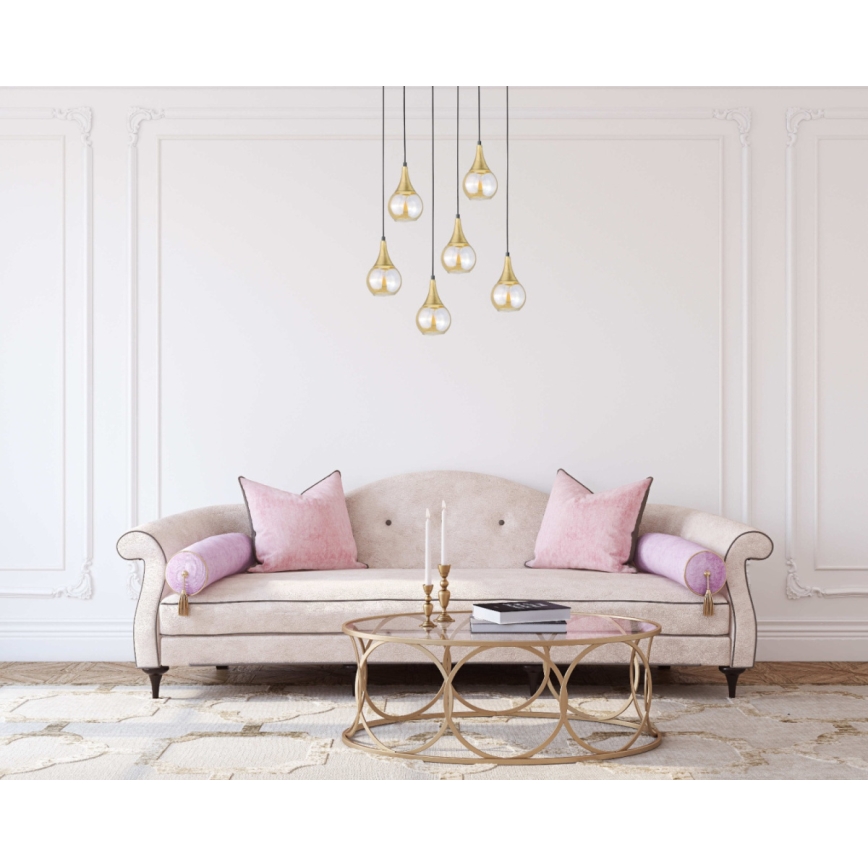 Suspension filaire LACRIMA HONEY 6xE27/60W/230V noir/doré/fumé beige