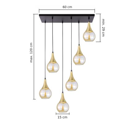 Suspension filaire LACRIMA HONEY 6xE27/60W/230V noir/doré/fumé beige