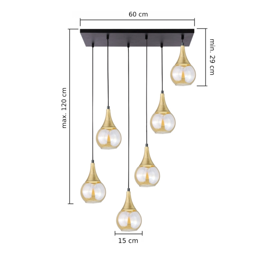 Suspension filaire LACRIMA HONEY 6xE27/60W/230V noir/doré/fumé beige