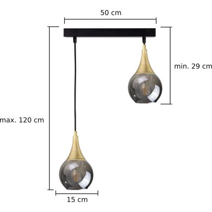 Suspension filaire LACRIMA SMOKY 2xE27/60W/230V