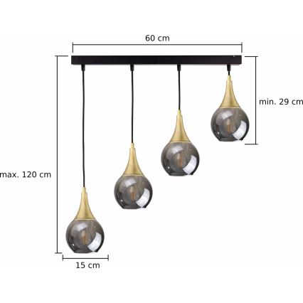 Suspension filaire LACRIMA SMOKY 4xE27/60W/230V