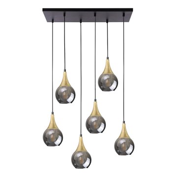 Suspension filaire LACRIMA SMOKY 6xE27/60W/230V noir/doré/fumé noir
